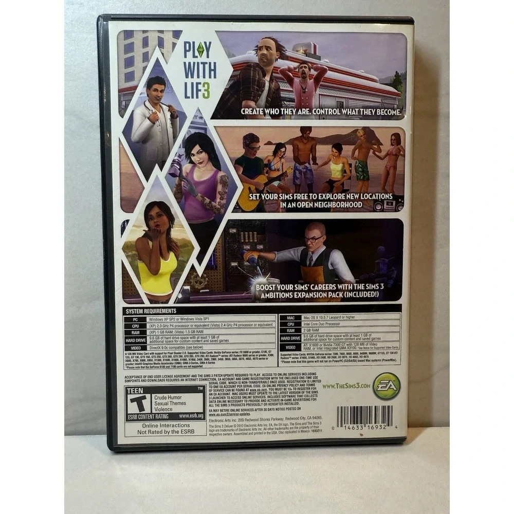 The Sims 3 Deluxe PC Mac DVD-ROM Includes Ambitions Expansion Pack EA Games